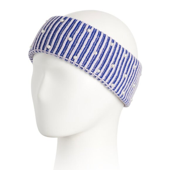 NEW LELE SADOUGHI Faux Pearl Embellished Stripe Ribbed Ear Warmer 266mn - Picture 2 of 5